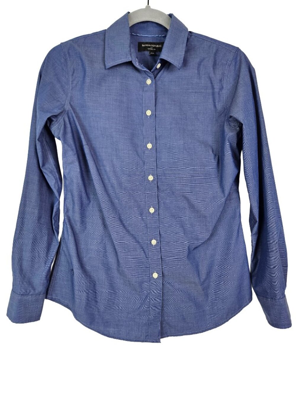 Banana Republic Tailored Fit Button Front Dress Shirt Indigo 2 Petite - Picture 2 of 7